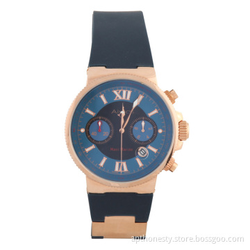5 Needles Men Quartz Leather Strap Watch with Calendar Apt-M008